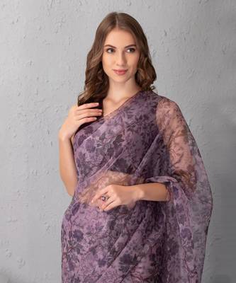 Mauve Chalk Saree With Deep Tone Plum Purple Blouse 2