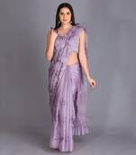 Glam  It Up In Our Lilac Sequin Saree With Floral Motifs And Ruffle Details