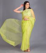 Look Super Classic In This Beautiful Silk Organza Pop Colour  Save With Stylized On Shoulder Multi Colour Sequin Blouse