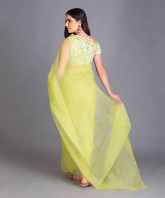 Look Super Classic In This Beautiful Silk Organza Pop Colour  Save With Stylized On Shoulder Multi Colour Sequin Blouse 2