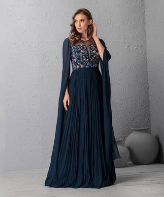 Hand Embroidered Midnight Blue Gown 1