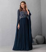 Hand Embroidered Midnight Blue Gown
