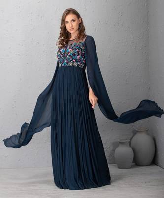 Hand Embroidered Midnight Blue Gown 2