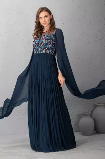 Hand Embroidered Midnight Blue Gown