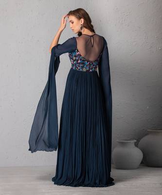 Hand Embroidered Midnight Blue Gown 3