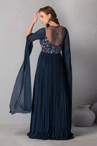 Hand Embroidered Midnight Blue Gown