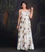 Ivory Botanical Printed Dress With Hand Work Of Sequin And Resham Work