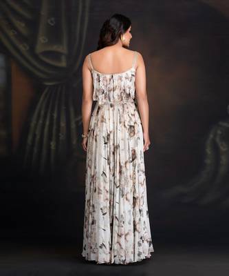 Ivory Botanical Printed Dress With Hand Work Of Sequin And Resham Work 3