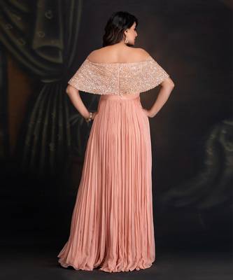 Peach Bloom Georgette Gown With Hand Work Of Sequin & Dabka 2