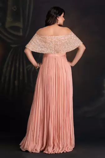 Peach Bloom Georgette Gown With Hand Work Of Sequin & Dabka