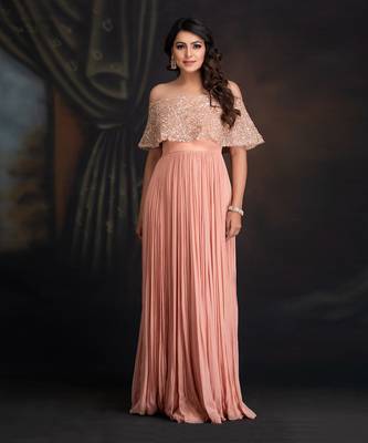 Peach Bloom Georgette Gown With Hand Work Of Sequin & Dabka 1