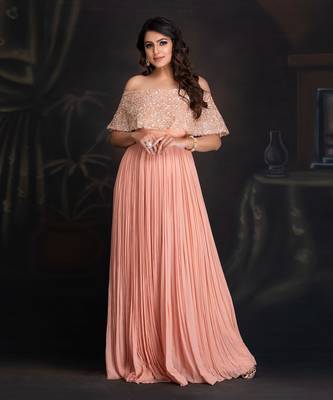 Peach Bloom Georgette Gown With Hand Work Of Sequin & Dabka 3