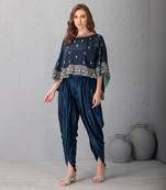 Midnight Blue Cape In Hand Work Of Dabka And Resham Clubbed With Dhoti Pants