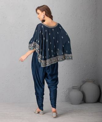 Midnight Blue Cape In Hand Work Of Dabka And Resham Clubbed With Dhoti Pants 3