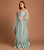 Ice Blue Gown With Souding Detais & Cut Work Dupatta Detail