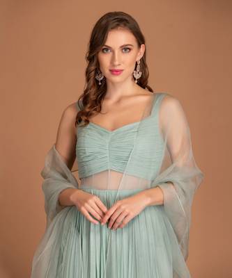 Ice Blue Gown With Souding Detais & Cut Work Dupatta Detail 2