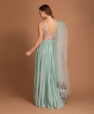 Ice Blue Gown With Souding Detais & Cut Work Dupatta Detail 3