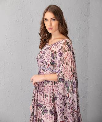 Mauve Chalk Floral Printed Gown With Attached Dupatta Detail 2