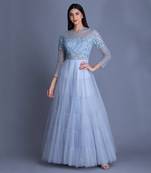 We Love Him Beautiful Powder Blue Gown With 3D Floral Handwork