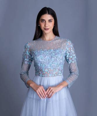We Love Him Beautiful Powder Blue Gown With 3D Floral Handwork 2