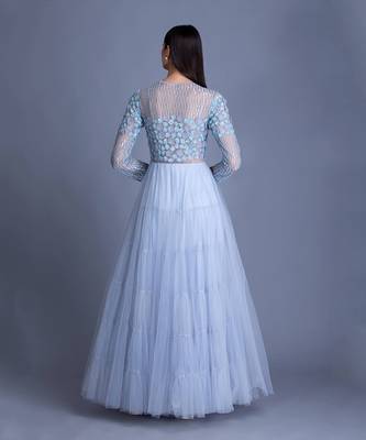We Love Him Beautiful Powder Blue Gown With 3D Floral Handwork 3