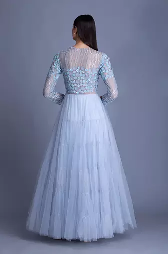 We Love Him Beautiful Powder Blue Gown With 3D Floral Handwork