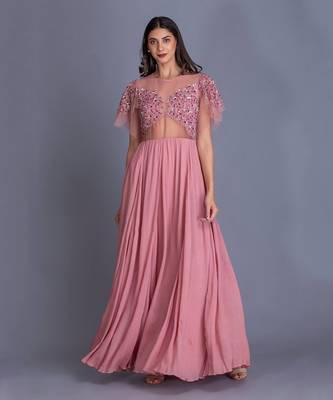 Rose Pink Evening Gown With Delicate Details On Sequin Work & Fabric Styled Together To Make Your Outfit Perfect 1
