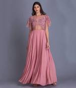 Rose Pink Evening Gown With Delicate Details On Sequin Work & Fabric Styled Together To Make Your Outfit Perfect