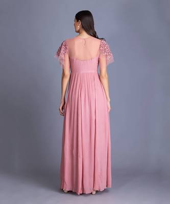 Rose Pink Evening Gown With Delicate Details On Sequin Work & Fabric Styled Together To Make Your Outfit Perfect 3