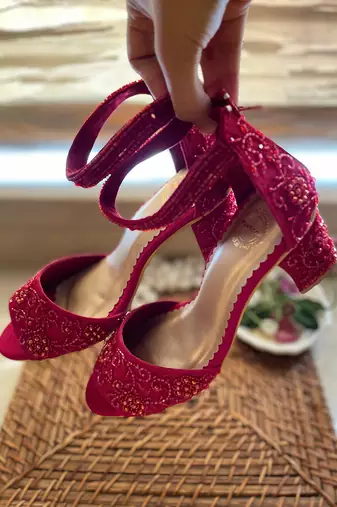 Red Embroidered Heels