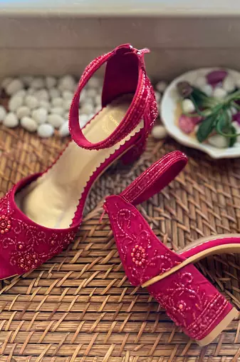 Red Embroidered Heels