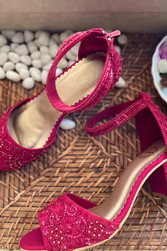 Red Embroidered Heels
