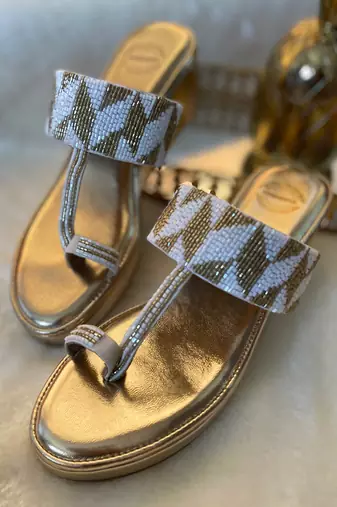 Gold Kolhapuri Wedges