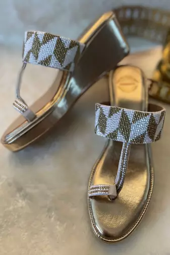 Gold Kolhapuri Wedges