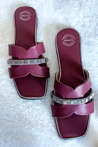 Maroon Embellished Flats