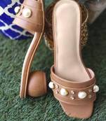 Tan Round Pearl Heels