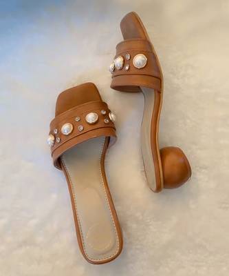 Tan Round Pearl Heels 2