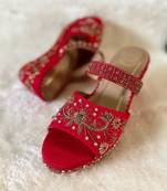 Red Embroidered Wedges