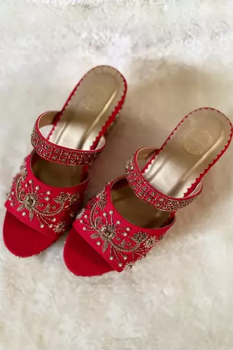 Red Embroidered Wedges