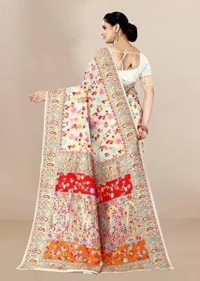 JJ's Crafted Elegance Kashmiri Pashmina Saree with Cotton Silk Base & Paisley Border 2