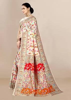 JJ's Crafted Elegance Kashmiri Pashmina Saree with Cotton Silk Base & Paisley Border 3