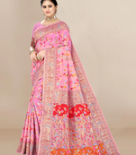 JJ's Crafted Elegance Kashmiri Pashmina Saree with Cotton Silk Base & Paisley Border