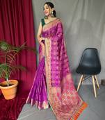 Purple woven Banarasi silk blend saree with blouse