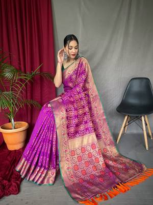 Purple woven Banarasi silk blend saree with blouse 2