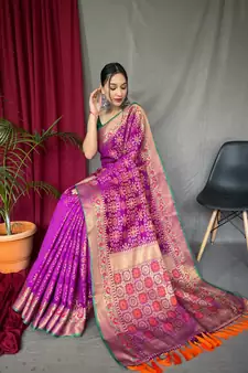 Purple woven Banarasi silk blend saree with blouse