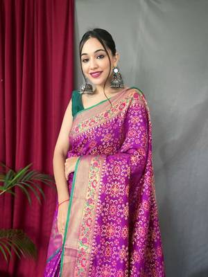 Purple woven Banarasi silk blend saree with blouse 3