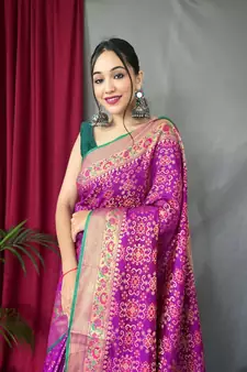 Purple woven Banarasi silk blend saree with blouse