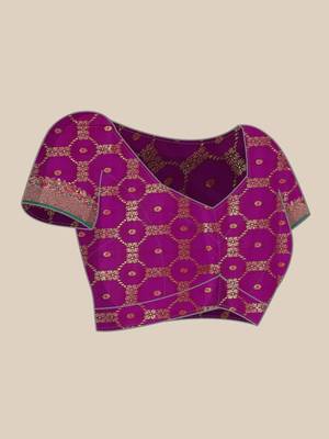 Purple woven Banarasi silk blend saree with blouse 4