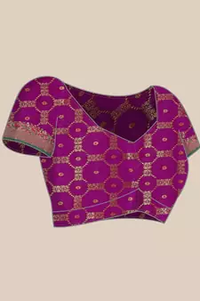 Purple woven Banarasi silk blend saree with blouse
