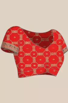 Red woven Banarasi silk blend saree with blouse